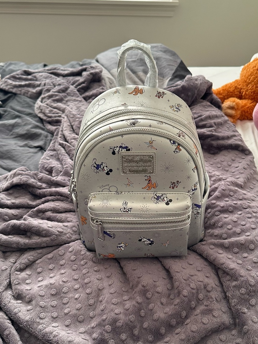 Disney100 Mickey & Friends Platinum Silver Mini Backpack by Loungefly